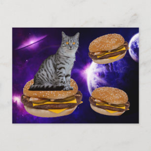 KAT IN RUIMTE MET HET BRIEFKAART CHEESEBURGERS