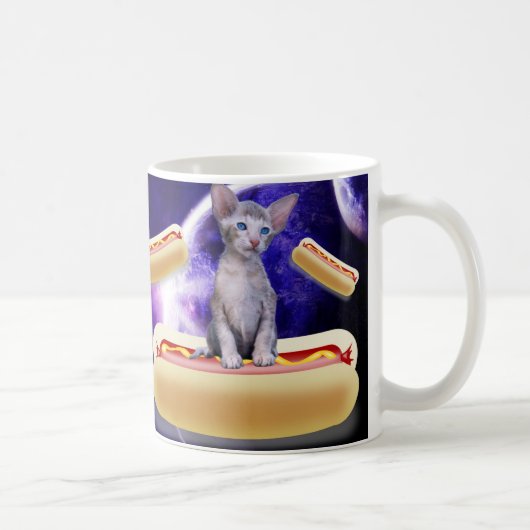 KAT IN RUIMTE MET HOT DOGS KOFFIE MUGS KOFFIEMOK (Rechts)