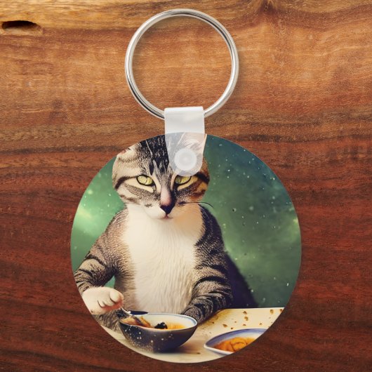 Kat in ruimtevaart Sushi Sleutelhanger (Voorkant)