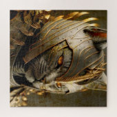 Kat in Samurai Helmet. Legpuzzel (Horizontaal)