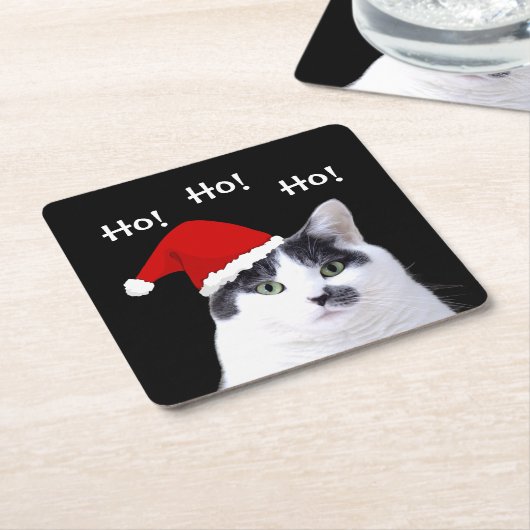 Kat in Santa Hat Kartonnen Onderzetters (Schuin)
