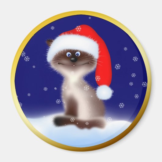 Kat in Santa Hat Magneet (Voorkant)
