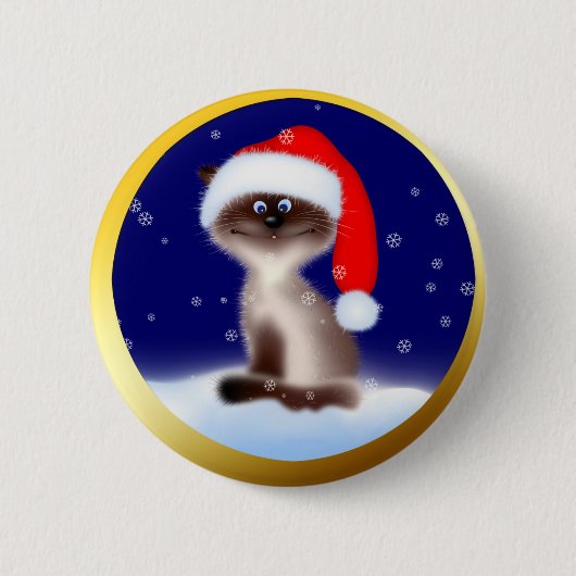 Kat in Santa Hat Ronde Button 5,7 Cm (Voorkant)
