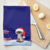 Kat in Santa Hat Theedoek (Quarter Fold)