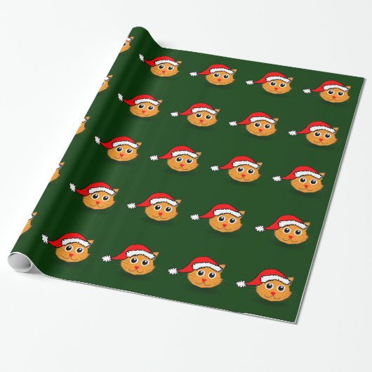 Kat in Santa Hat Wrapping Paper Cadeaupapier (Uitgerold)