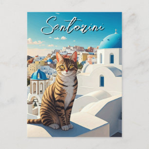 Kat in Santorini Griekenland Cycladen Reizen Briefkaart