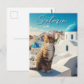 Kat in Santorini Griekenland Cycladen Reizen Briefkaart (Voorkant / Achterkant)