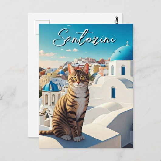 Kat in Santorini Griekenland Cycladen Reizen Briefkaart (Voorkant / Achterkant)