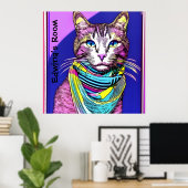 Kat in Scarf. Editable name/text Poster (Thuiskantoor)