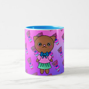 kat in Schattige hartklep en parelsnoeren Tweekleurige Koffiemok