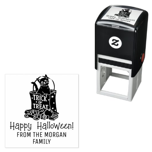 Kat in Sinterklaas Zak Gelukkige Halloween Wensen  Zelfinktende Stempel (In situ)