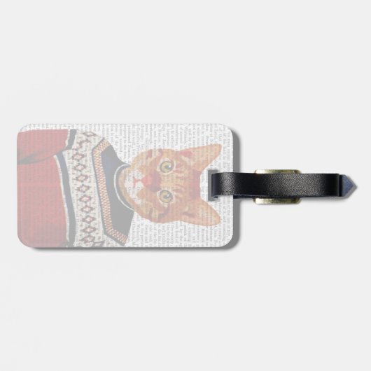 Kat in Ski Sweater 2 Bagagelabel (Achterkant horizontaal)