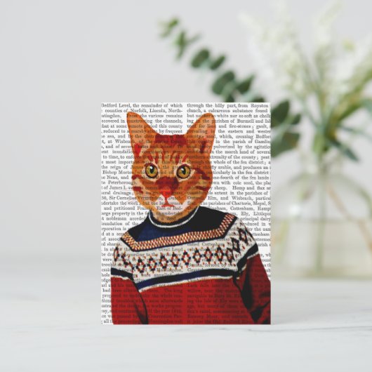 Kat in Ski Sweater 2 Briefkaart (Staand voorkant)