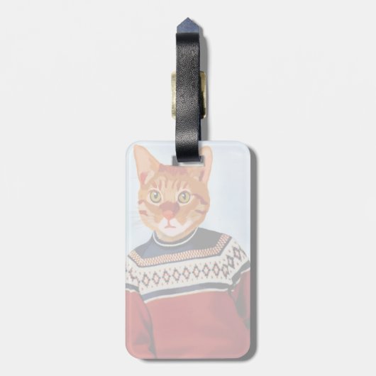 Kat in Ski Sweater Bagagelabel (Achterkant verticaal)