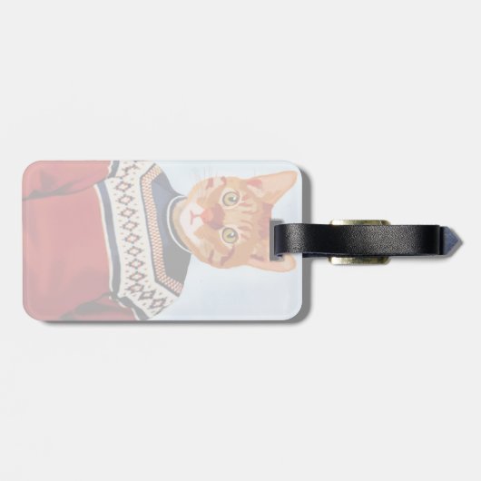 Kat in Ski Sweater Bagagelabel (Achterkant horizontaal)