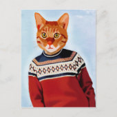 Kat in Ski Sweater Briefkaart (Voorkant)