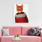 Kat in Ski Sweater Canvas Afdruk (Insitu (Woonkamer))