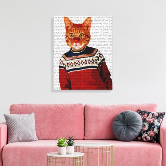 Kat in Ski Sweater Canvas Afdruk (Insitu (Woonkamer))