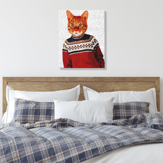 Kat in Ski Sweater Canvas Afdruk (Insitu (Slaapkamer))