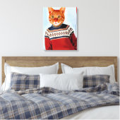 Kat in Ski Sweater Canvas Afdruk (Insitu (Slaapkamer))