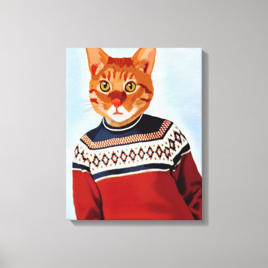 Kat in Ski Sweater Canvas Afdruk (Voorkant)