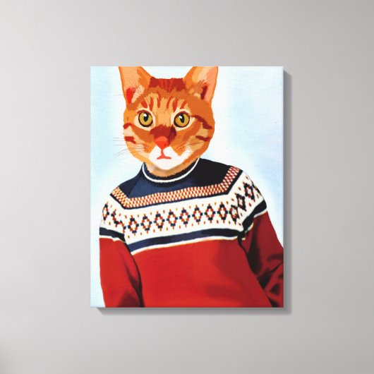 Kat in Ski Sweater Canvas Afdruk (Voorkant)