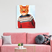 Kat in Ski Sweater Canvas Afdruk (Insitu (Woonkamer))