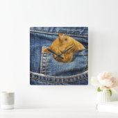 Kat in spijkerbroek grappige illusie vierkante klok (Huis)