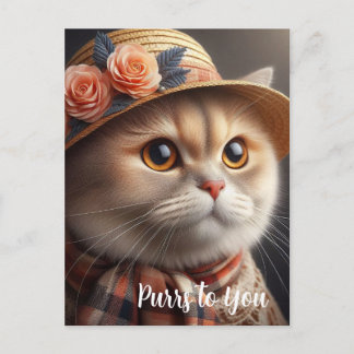 Kat in strohoed Kat Liefhebbers Ansichtkaart Briefkaart