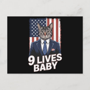 Kat in suite met Trump haar Amerikaanse vlag 9 lev Briefkaart