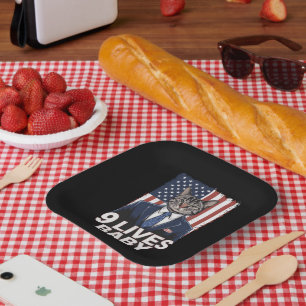 Kat in suite met Trump haar Amerikaanse vlag 9 lev Papieren Bordje