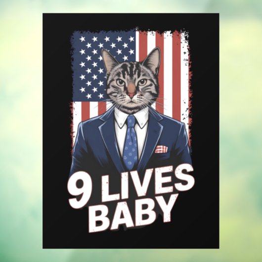 Kat in suite met Trump haar Amerikaanse vlag 9 lev Raamsticker (Vel 3)