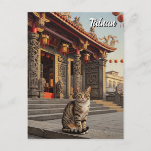 Kat in Taiwan Tainan Temple Travel Briefkaart