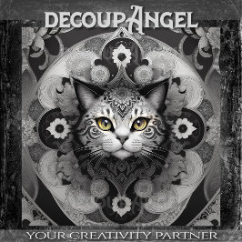 Kat in Tattoo stijl -Decoupage- Tissuepapier