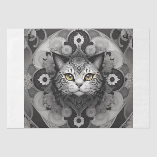 Kat in Tattoo stijl -Decoupage- Tissuepapier (Voorkant)