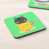 Kat in teacup-cartoon op munt bier onderzetter (Linkerzijde)