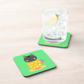 Kat in teacup-cartoon op munt bier onderzetter (Rechterzijde)