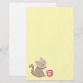 Kat in teacup-cartoon op munt briefpapier (Voorkant / Achterkant)