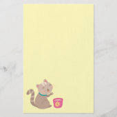 Kat in teacup-cartoon op munt briefpapier (Voorkant)