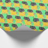 Kat in teacup-cartoon op munt cadeaupapier (Hoek)