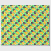 Kat in teacup-cartoon op munt cadeaupapier (Vlak)