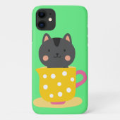 Kat in teacup-cartoon op munt Case-Mate iPhone case (Achterkant)