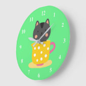 Kat in teacup-cartoon op munt grote klok (Hoek)
