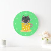 Kat in teacup-cartoon op munt grote klok (Huis)