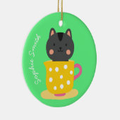 Kat in teacup-cartoon op munt keramisch ornament (Rechts)