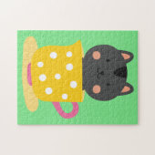 Kat in teacup-cartoon op munt legpuzzel (Horizontaal)