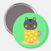 Kat in teacup-cartoon op munt magneet (Voorkant / Achterkant)