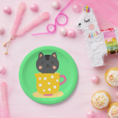 Kat in teacup-cartoon op munt papieren bordje (Feest)