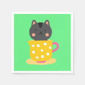 Kat in teacup-cartoon op munt servet (Voorkant)