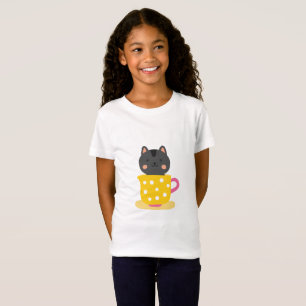 Kat in teacup-cartoon op munt t-shirt